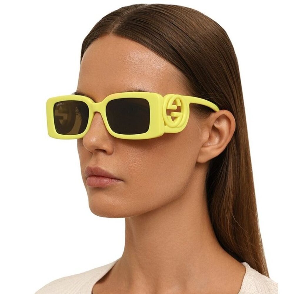 NWT Gucci GG1325S-007 Yellow Rectangle 54mm Sunglasses